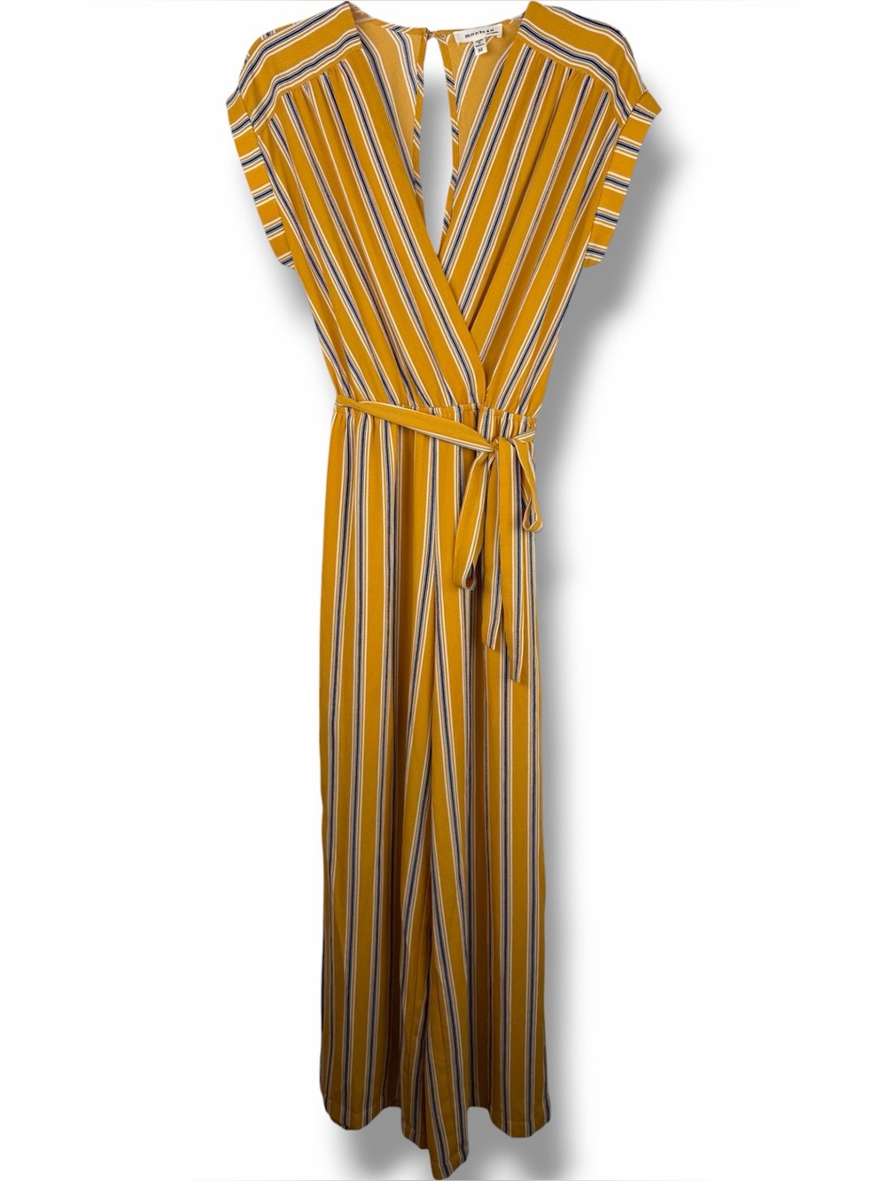 Monteau Mustard Yellow Navy White Stripe Sleeveless Jumpsuit Onesie size Medium